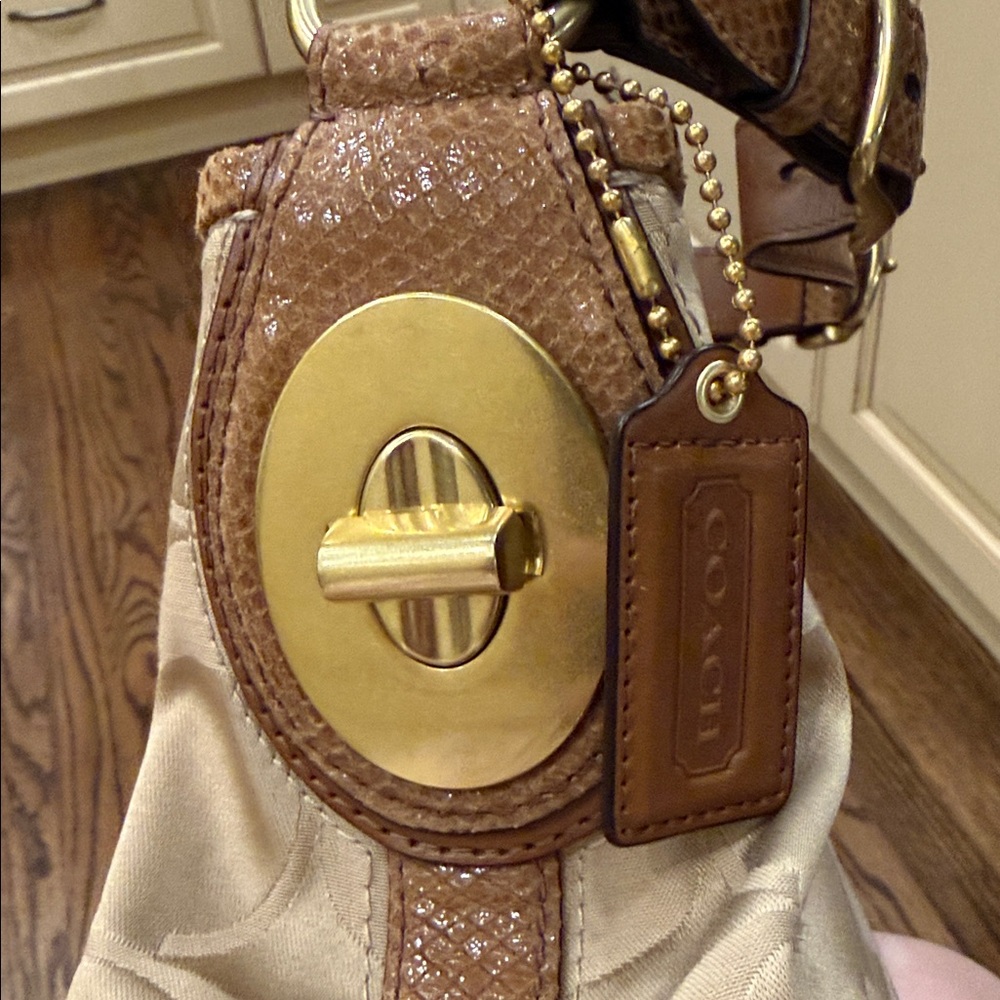 Coach Peyton Signature C Sateen Beige and Brown Hobo Shoulder Bag - Picture 5 of 16